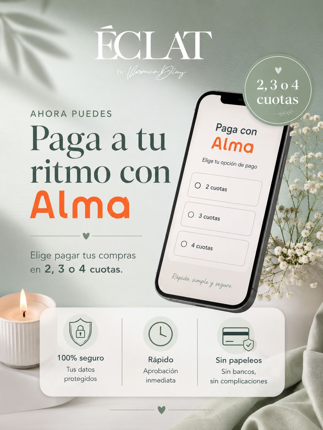 Paga a tu ritmo con Alma — elige 2, 3 o 4 cuotas